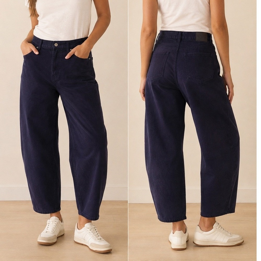 Madewell Darted Barrel-Leg Jean Women 29 Navy Blue Excellent High Rise Cotton